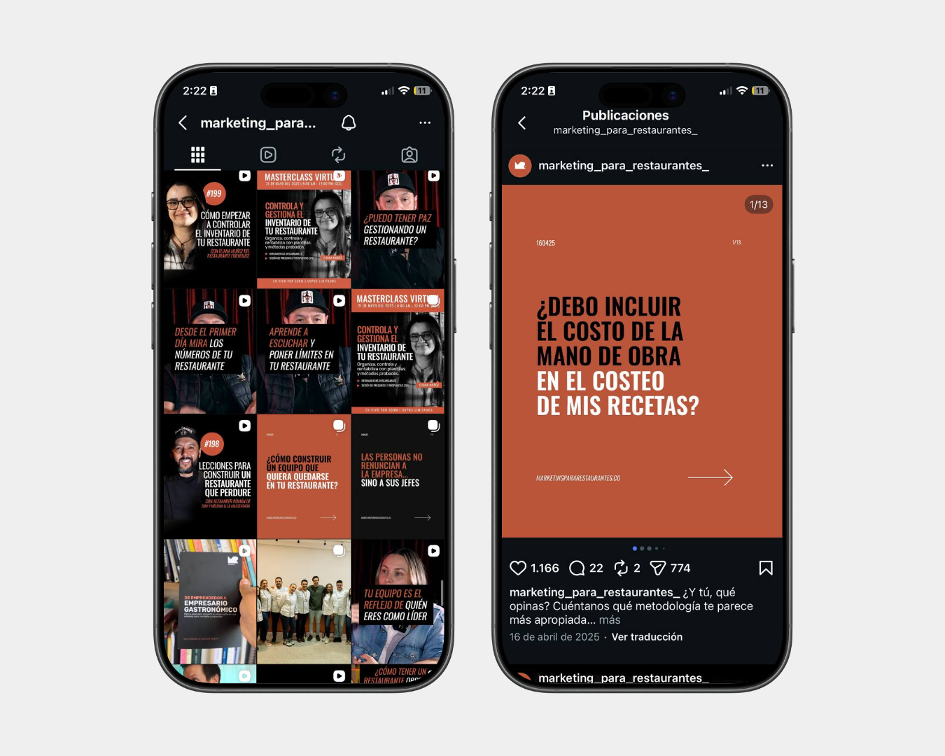 Mockups de contenido de Marketing para Restaurantes en Instagram