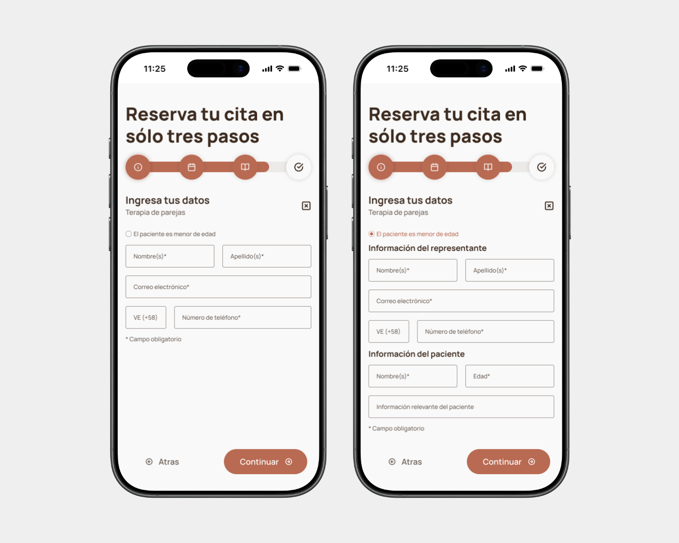 mock up formulario mobile del sistema de reservas