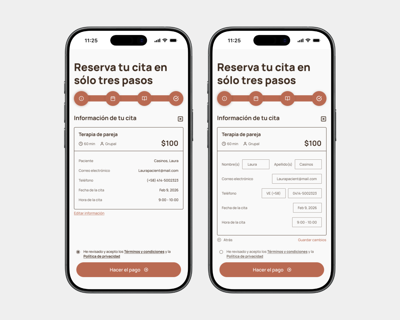 mock up resumen mobile del sistema de reservas
